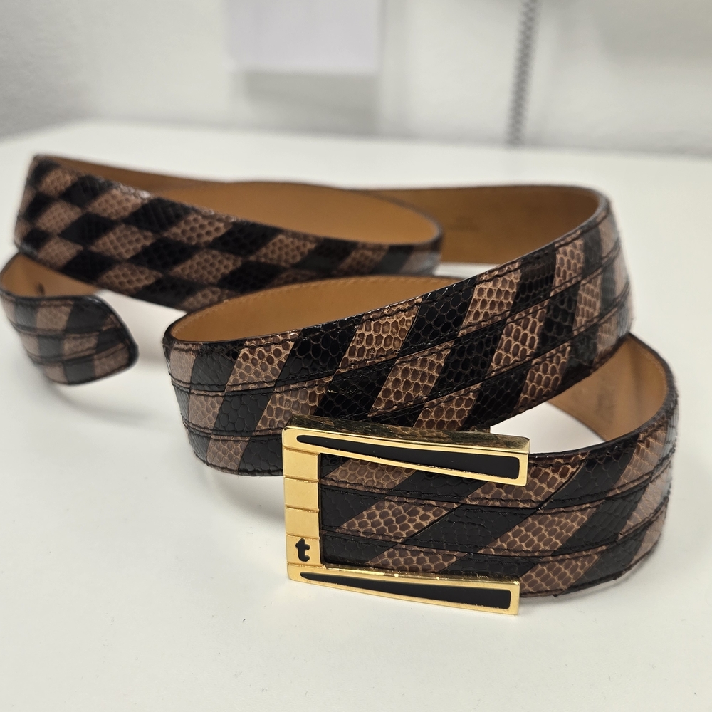 a. testoni Brown and Black Patterned Belt